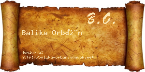 Balika Orbán névjegykártya